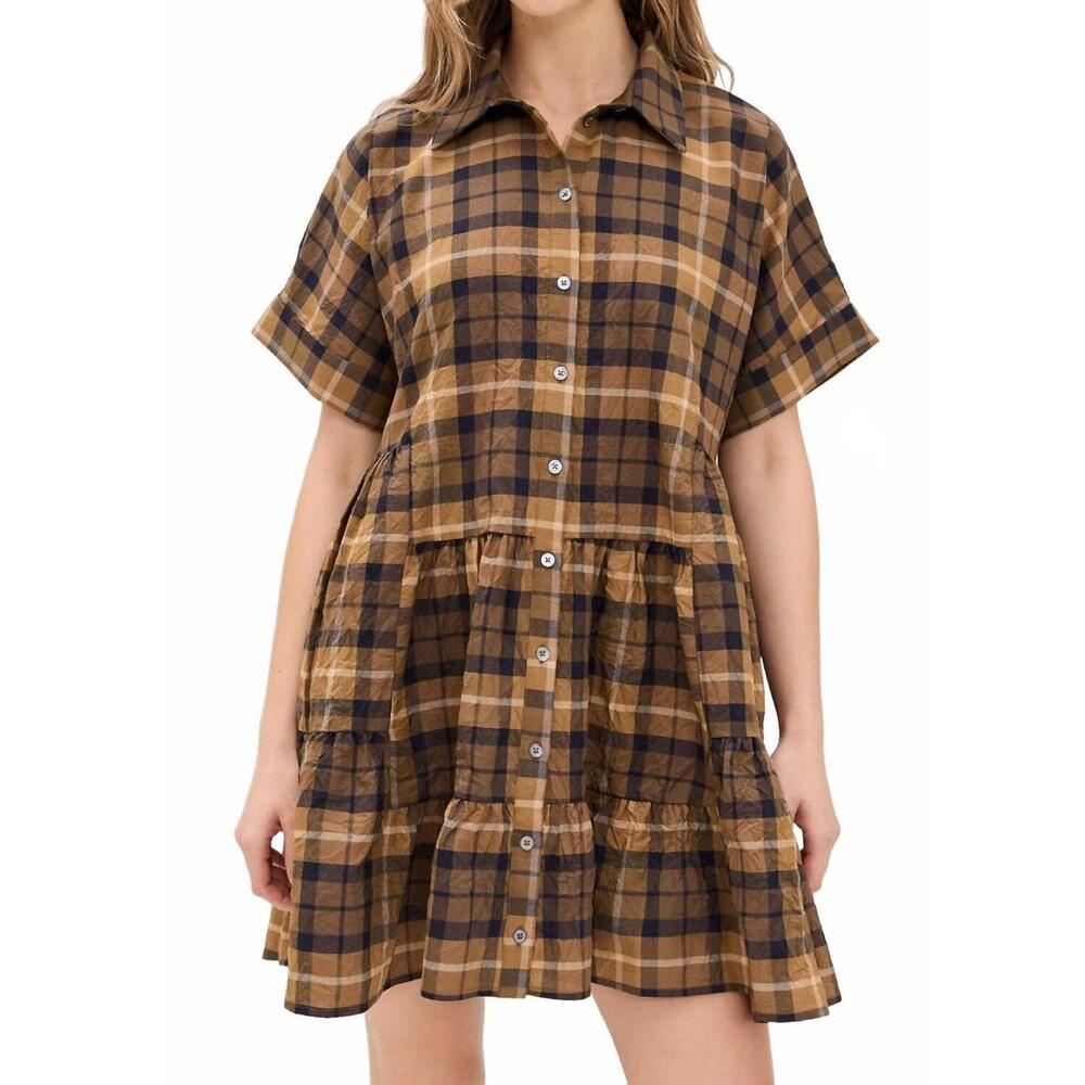 NEW SEA caja plaid tunic dress in chocolate